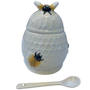 Beehive Honey Jar with ceramic spoon